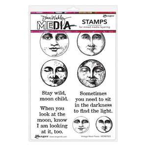 Dina Wakley cling stamp - Vintage moon faces