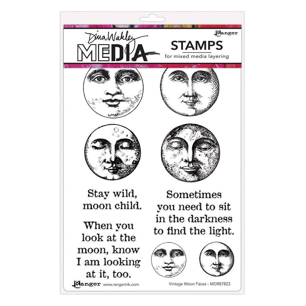 Dina Wakley cling stamp - Vintage moon faces