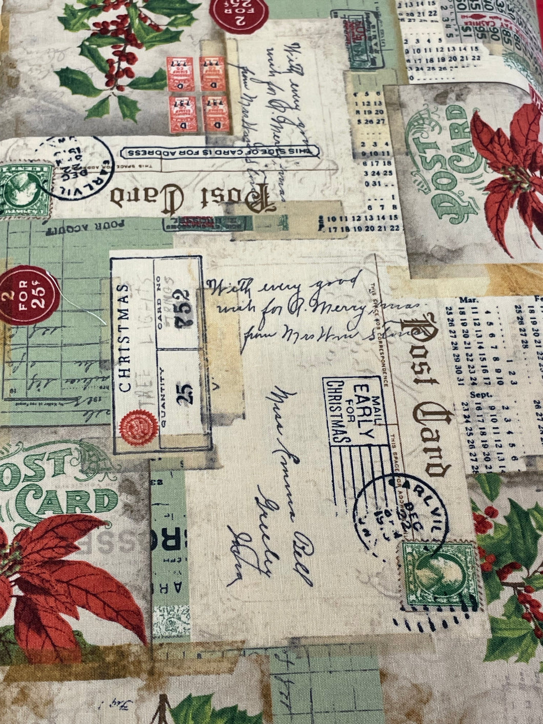 Tim Holtz fabric fat 1/4 - Holidays Past: Postcard collage